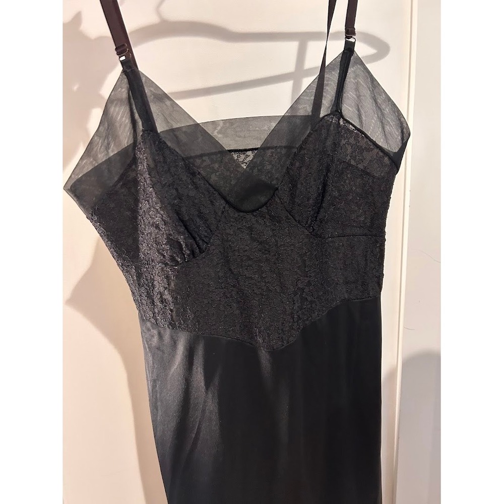 Vintage Munsingwear Black Nylon Tricot Lace Maxi Slip Dress Size 32‎ Tall USA - Picture 3 of 10